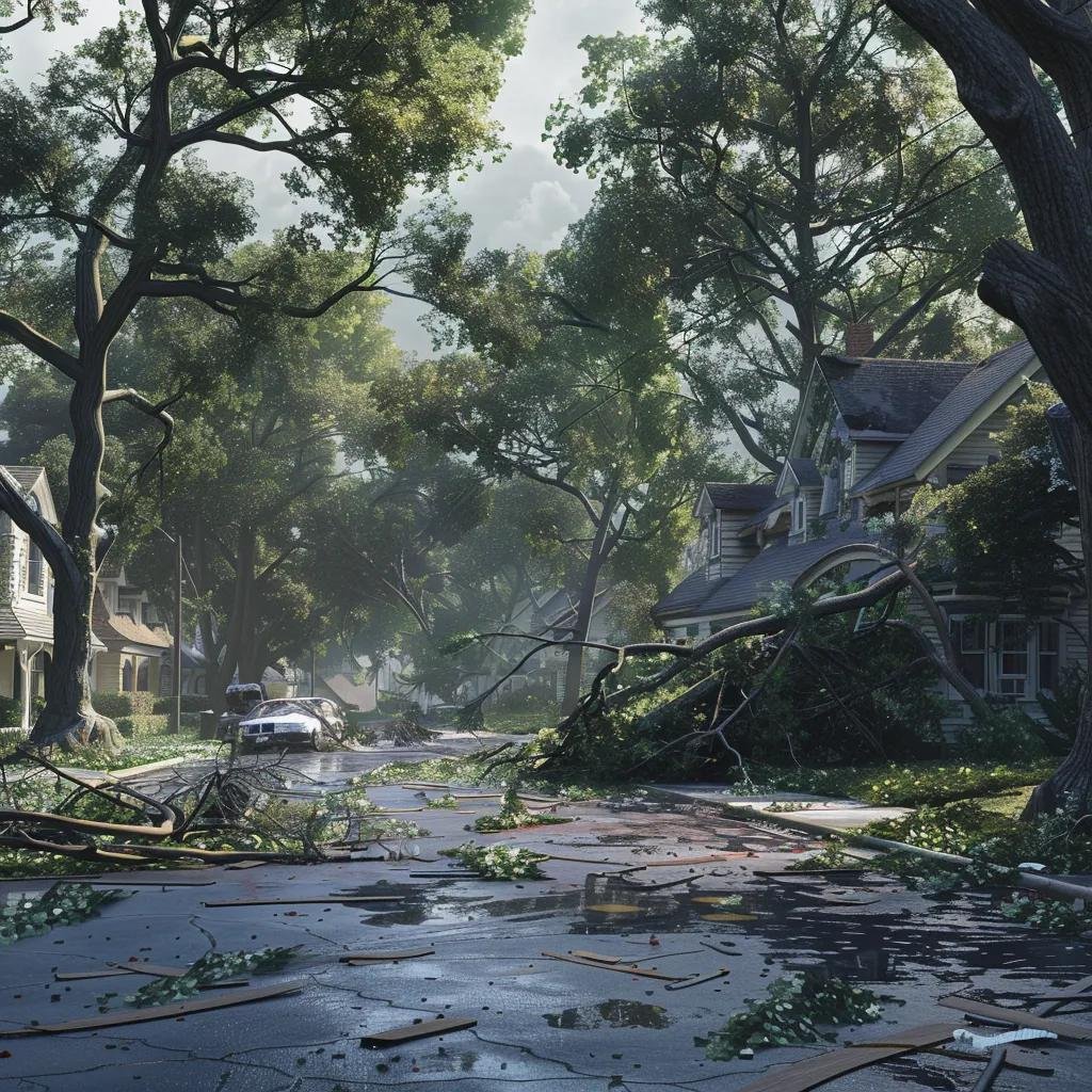 Jacksonville storm damage aftermath with fallen trees and debris