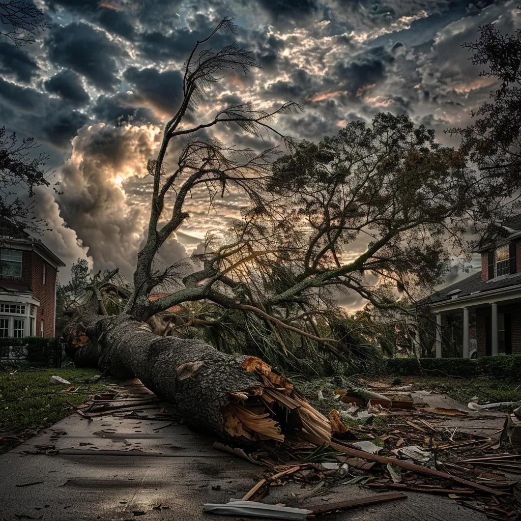 Storm-damaged tree in Jacksonville neighborhood after hurricane