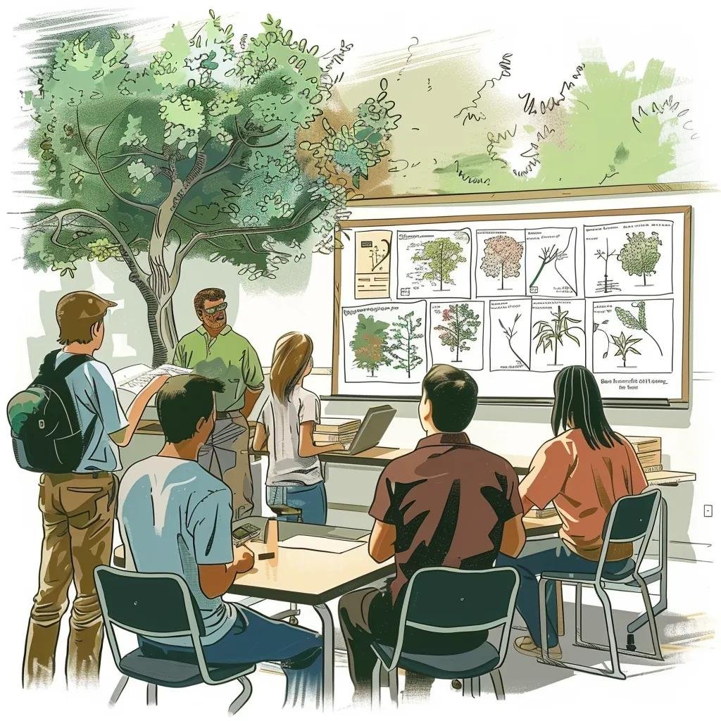 Aspiring arborists learning about tree biology and safety in a classroom