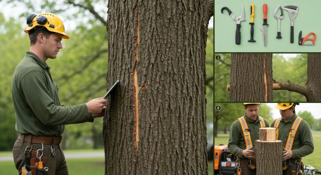 ISA-certified arborists demonstrating the step-by-step emergency tree removal process