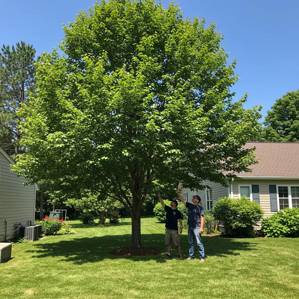 Healthy tree in a residential backyard representing proactive tree care and safety
