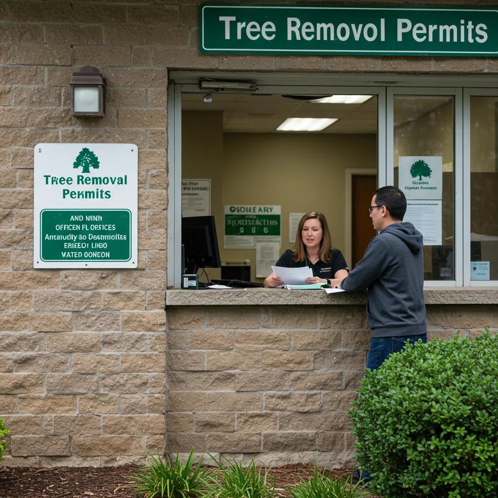 Local government office assisting homeowners with tree removal permit applications, highlighting community support